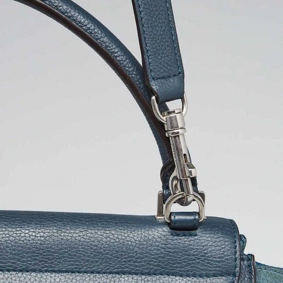 Celine Blue Pebbled Calfskin Leather and Suede Medium Trapeze Bag - Picture 7 of 10